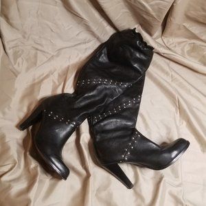 Michael Kors Studded Black Leather Knee High Boots
